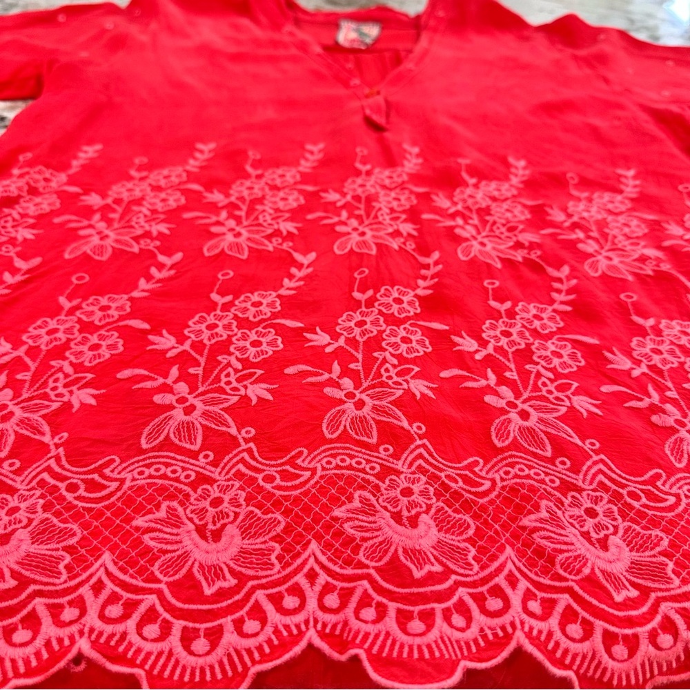 Johnny Was Embroidered Coral M top